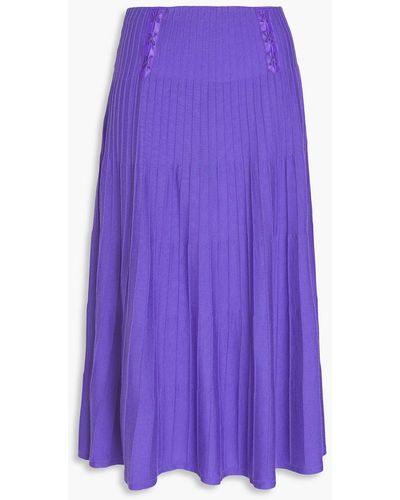 Moschino Leather-trimmed Ribbed Wool Midi Skirt - Purple