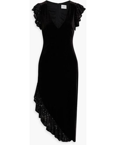 ONE33 SOCIAL Asymmetric Sequined Velvet Dress - Black