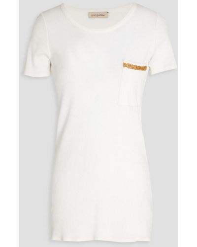 Gentry Portofino Sequin-embellished Ribbed Jersey T-shirt - White