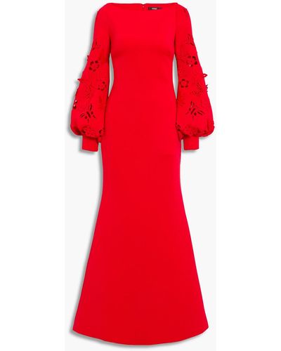 Badgley Mischka Appliquéd Laser-cut Neoprene Gown - Red