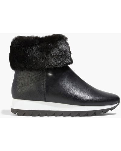 DKNY Al Faux Fur-trimmed Faux Leather Platform Ankle Boots - Black