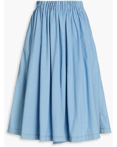 Marni Gathered Stretch-cotton Midi Skirt - Blue