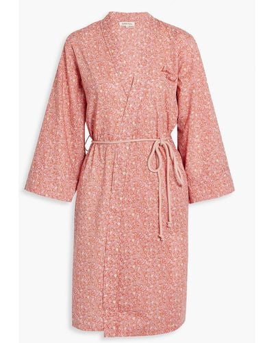 Love Stories Jolie Logo-embroidered Printed Cotton-sateen Robe - Pink