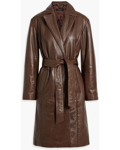 Muubaa Belted Padded Leather Coat - Brown