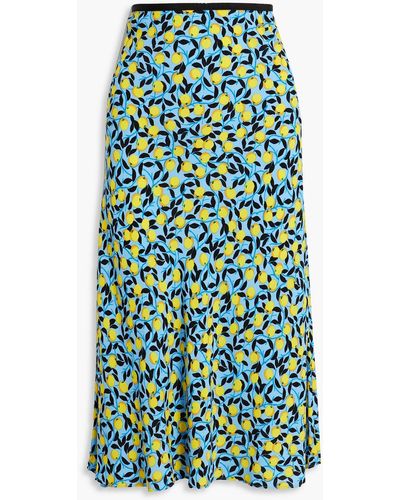 Diane von Furstenberg Delphine Printed Crepe Midi Skirt - Blue