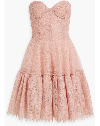 Costarellos Strapless Lace Mini Dress - Pink