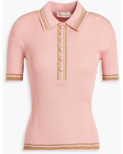 Zimmermann Metallic Ribbed-knit Polo Shirt - Pink