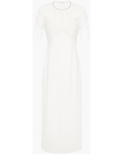 Jenny Packham Tulip Crystal-embellished Tulle-paneled Crepe Midi Dress - White