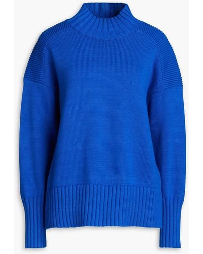 Chinti & Parker Ribbed Cotton Turtleneck Sweater - Blue