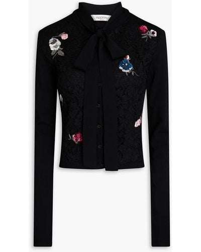 Valentino Garavani Embellished Corded Lace Cardigan - Black
