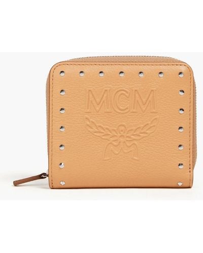 MCM Studded Embossed Pebbled-leather Wallet - Natural