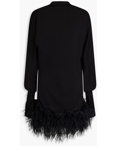 16Arlington Flora Open-back Feather-embellished Crepe Mini Dress - Black