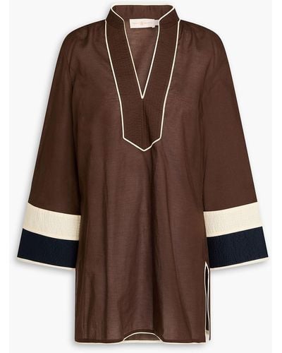 Tory Burch Color-block Cotton-voile Tunic - Brown