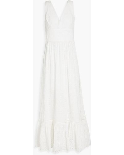 Heidi Klein Gathered Broderie Anglaise Cotton Maxi Dress - White