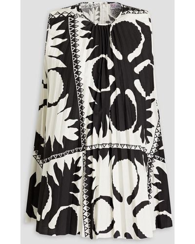 RED Valentino Pleated Printed Woven Top - Black