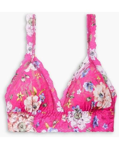 Hanky Panky Beverly Floral-print Stretch-lace Triangle Bralette - Pink