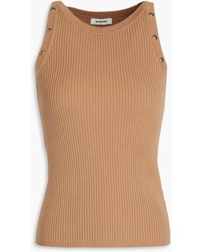 Sandro Embellished Ribbed-knit Top - Brown