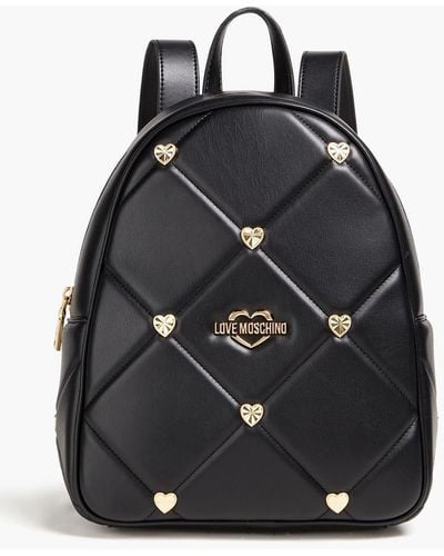 Love Moschino Embellished Quilted Faux Leather Backpack - Black