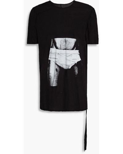 Rick Owens Bedrucktes t-shirt aus baumwoll-jersey mit flammgarneffekt - Schwarz