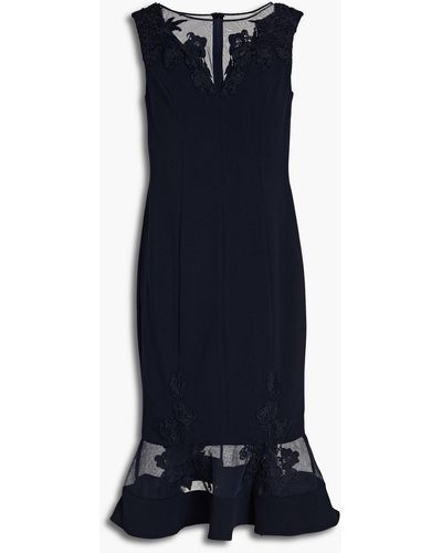 Aidan Mattox Lace-appliquéd Tulle And Crepe Dress - Blue