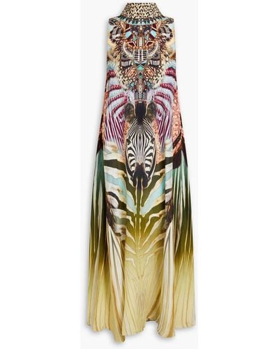 Camilla Crystal-embellished Printed Silk Crepe De Chine Maxi Dress - Metallic