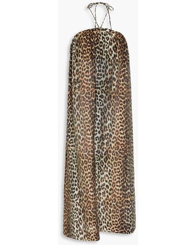 Ganni Leopard-print -blend Voile Midi Dress - Natural
