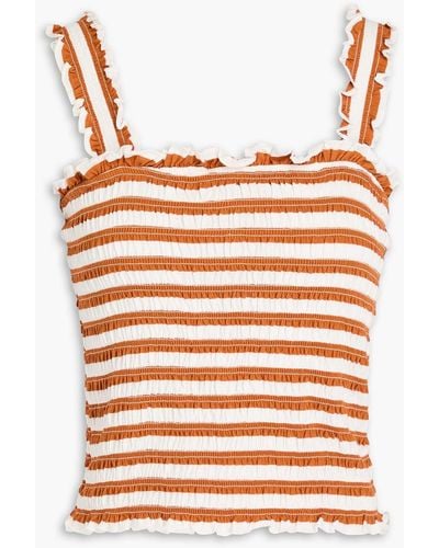 Veronica Beard Averie Shirred Striped Cotton-jersey Top - Brown
