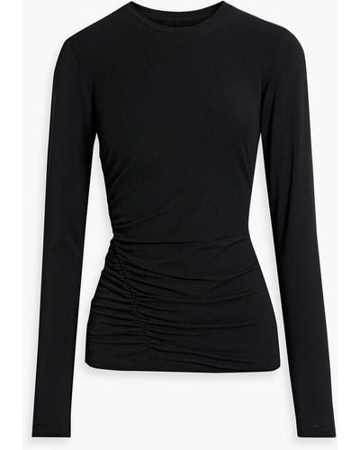 Another Tomorrow Ruched Stretch Cotton And Lyocell-blend Jersey Top - Black