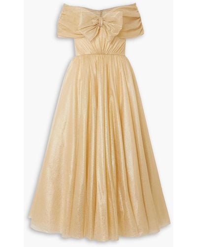 Jenny Packham Off-the-shoulder Bow-detailed Glittered Tulle Gown - Natural