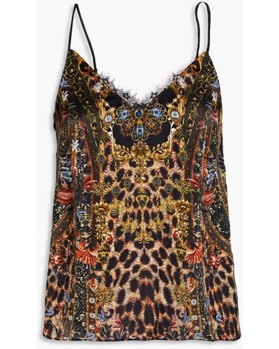 Camilla Printed Embellished Silk Crepe De Chine Camisole - Brown