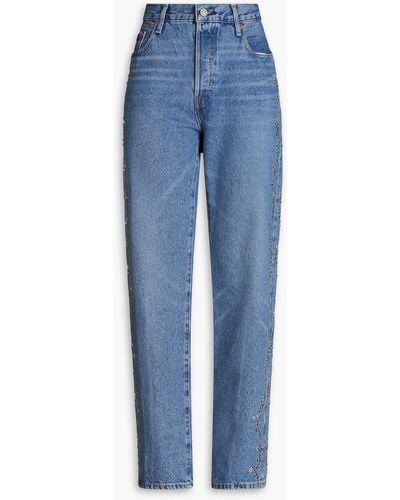 Levi's 501 90s Embellished Faded High-rise Straight-leg Jeans - Blue