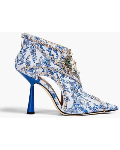 Jimmy Choo Kendrix 100 Embellished Printed Ottoman Ankle Boots - Blue