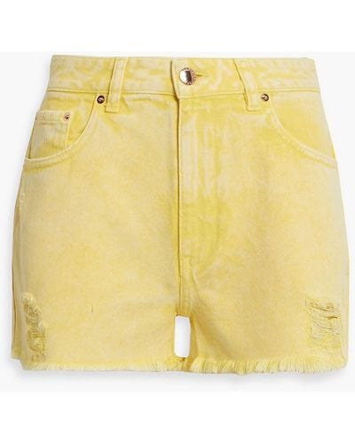 retroféte Suzi Distressed Denim Shorts - Yellow