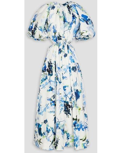Aje. Capucine Cutout Floral-print Linen-blend Midi Dress - Blue