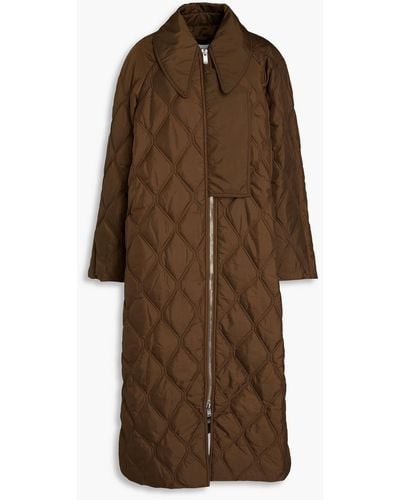 Ganni Quilted Ripstop Coat - Brown