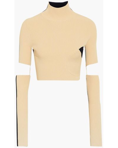 Off-White c/o Virgil Abloh Convertible Two-tone Ribbed-knit Turtleneck Top - Natural