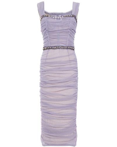 Dolce & Gabbana Embellished Ruched Tulle Midi Dress - Purple