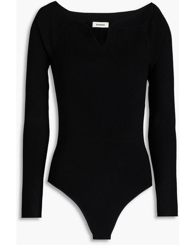 Sandro Attale Ribbed Stretch-knit Bodysuit - Black
