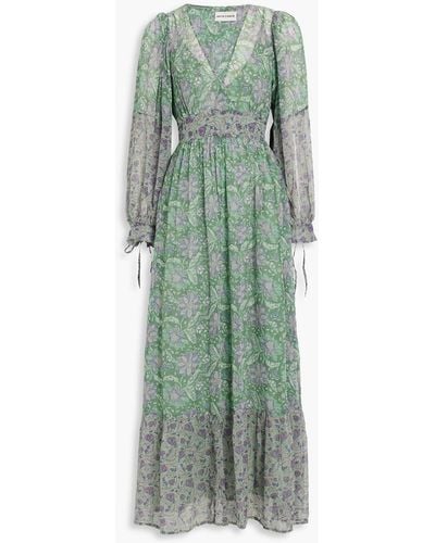 Antik Batik Loah Gathered Printed Cotton-voile Maxi Dress - Green