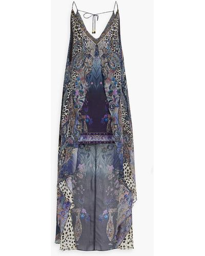 Camilla Embellished Printed Silk Crepe De Chine Mini Dress - Blue