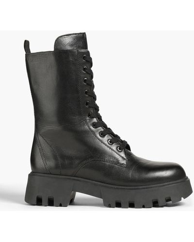 Maje Leather Combat Boots - Black