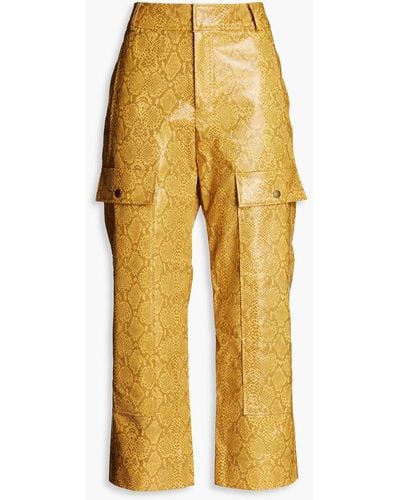 Rejina Pyo Cropped Faux Snake-effect Leather Cargo Trousers - Yellow