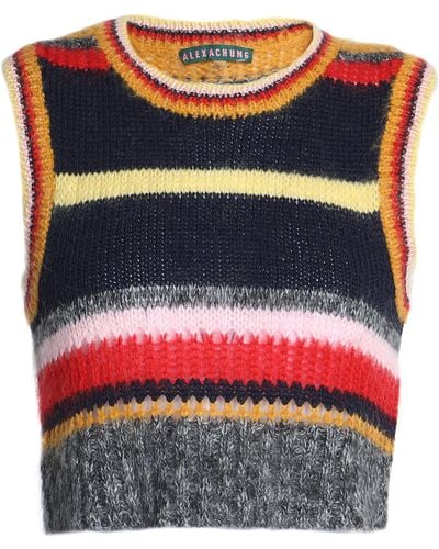 ALEXACHUNG Striped Intarsia-knit Sweater - Black