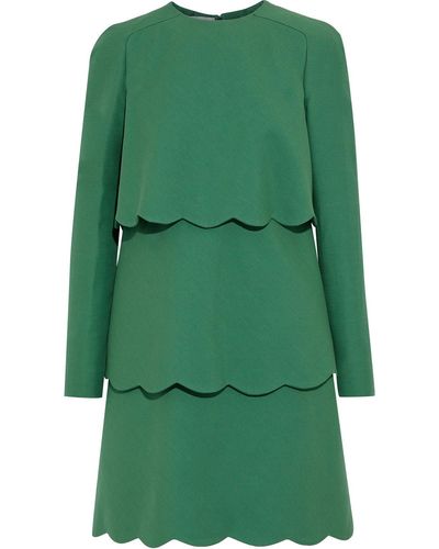 Valentino Garavani Tiered Scalloped Wool And Silk-blend Crepe Dress - Green