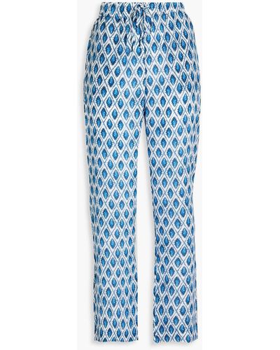 Saloni Paige Printed Silk Crepe De Chine Straight-leg Trousers - Blue
