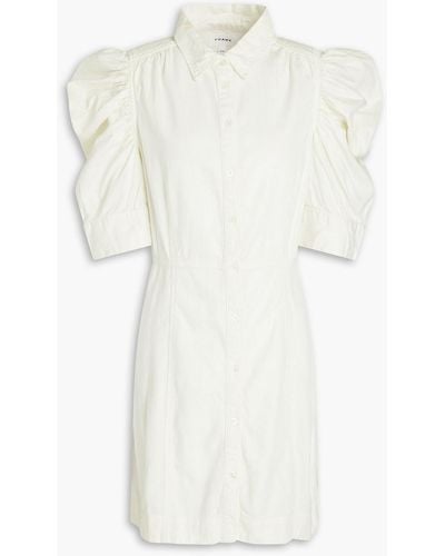 FRAME Gathered Denim Mini Shirt Dress - White
