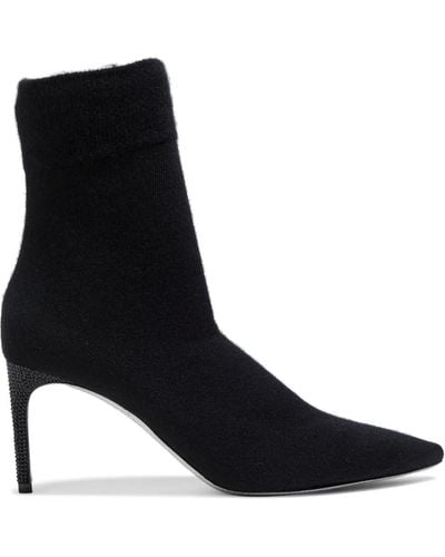 Rene Caovilla Crystal-embellished Stretch-knit Sock Boots - Black