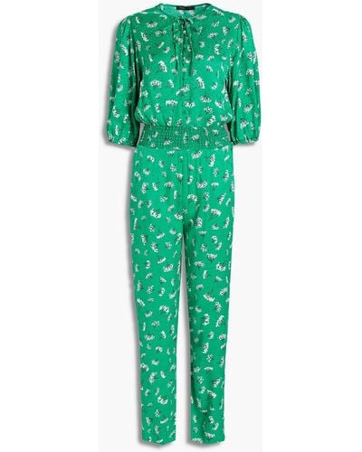 Maje Jumpsuit aus satin-jacquard mit floralem print und raffung - Grün