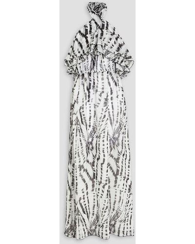 MSGM Printed Chiffon Halterneck Maxi Dress - White