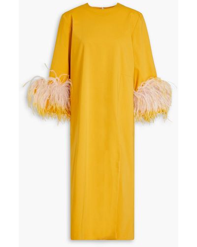 16Arlington Billie Feather-embellished Cotton-blend Midi Dress - Yellow